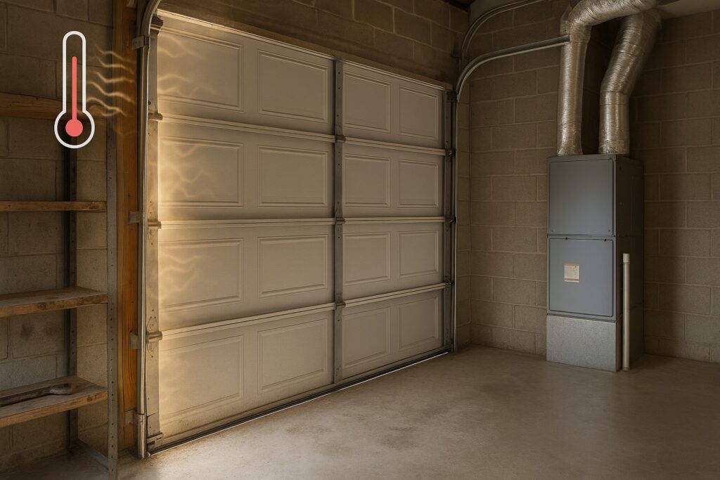 Heat waves entering through gaps in garage door highlighting poor garage door weather stripping.